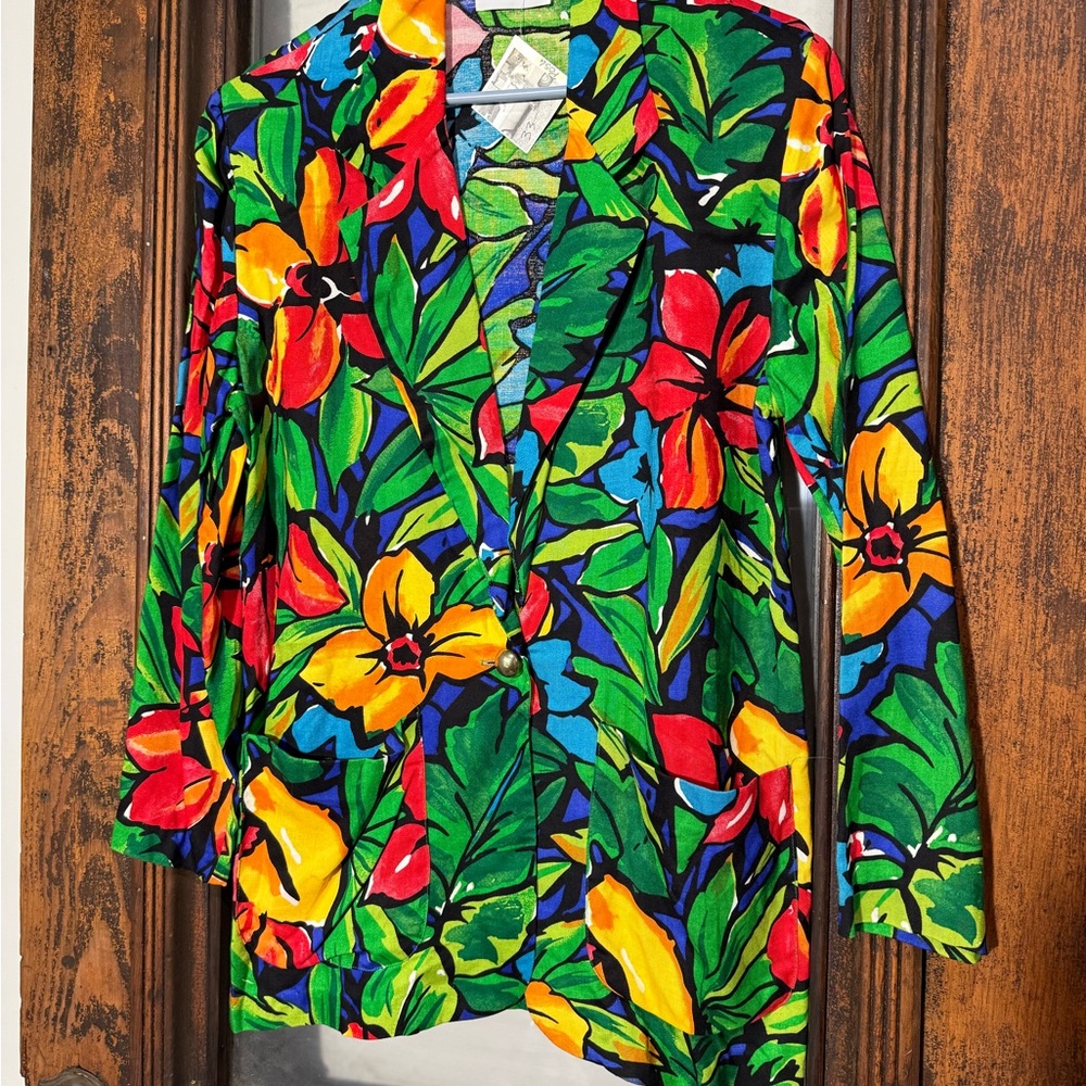 90's Colorful Floral Blazer - tropical BLAZER large